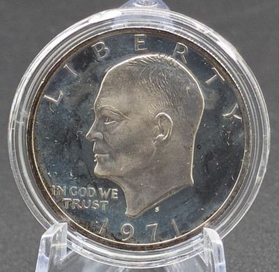 1971-S Eisenhower Dollar $1 Proof Deep Mirror Frosted Devices Nice Example