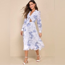 Lulus Floral Blue and White Midi Dress NWT