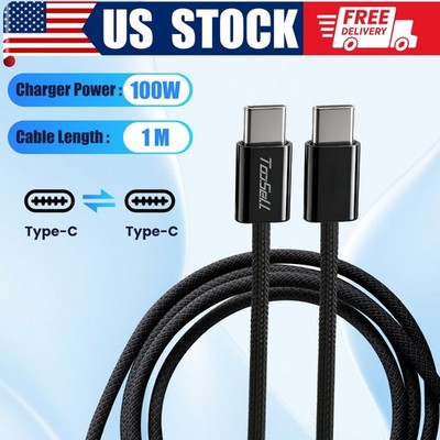 100W USB-C to USB-C Fast Charging Cable Type C Quick Data SYNC Cable 3ft Black