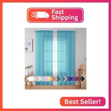 Simplebrand Turquoise Sheer Curtains 84 Inches Long 2 Panels, Light Filtering Ro