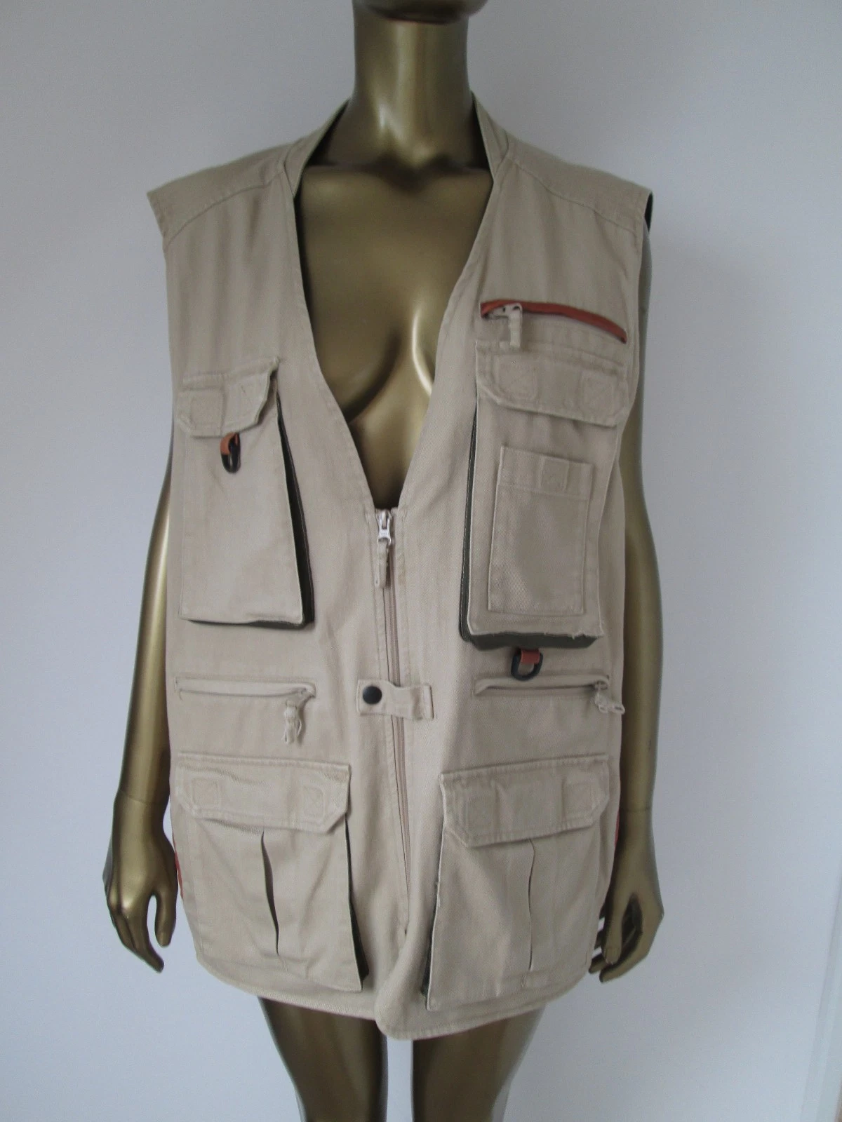 MENS ORVIS ZAMBEZI TWILL FISHING GILET COTTON JACKET SIZE XXL CREAM LEATHER TRIM