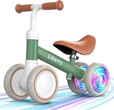 Illuminated baby balance bike, adjustable seat, green