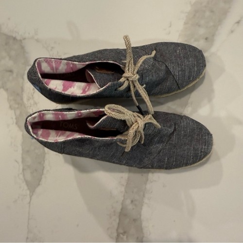 Stivaletti donna Toms Desert stringati espadrillas zeppe taglia 8 nero chambray - Foto 7 di 10