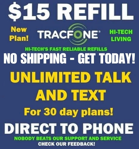 UNLIMITED 30 DAY TRACFONE REFILL $15 ⚡ DIRECT to PHONE ⚡ GET IT TODAY! ⚡