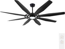 72" Modern Black Ceiling Fan with Light Remote, 8 Blades, Quiet DC Motor