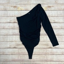 Abercrombie  Fitch Black One Shoulder Bodysuit Size M Long Sleeve Ruched