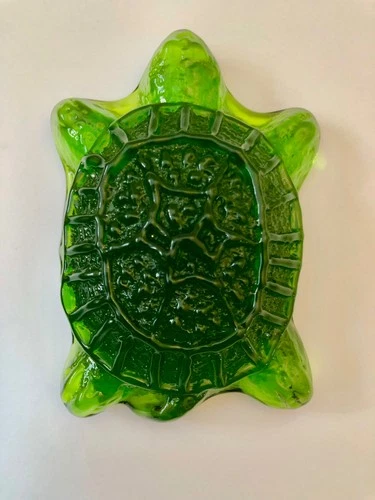 Blenko Handblown Art Glass Turtle Paperweight EMERALD Green Signed "Blenko 2016"