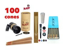 RAW Classic king Size Cone(100PK)+raw six shooter +tube+glass cone tip+cone case