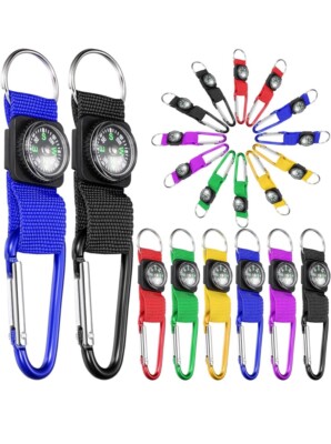 20 Compass Keychain Bulk Clip Camping Explorer Party Favors Multicolored Prizes