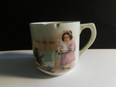 Antique Child's China Cup ''Still Too Hot.'' Germany #83 - 34 472/2 1/2 - 1920's