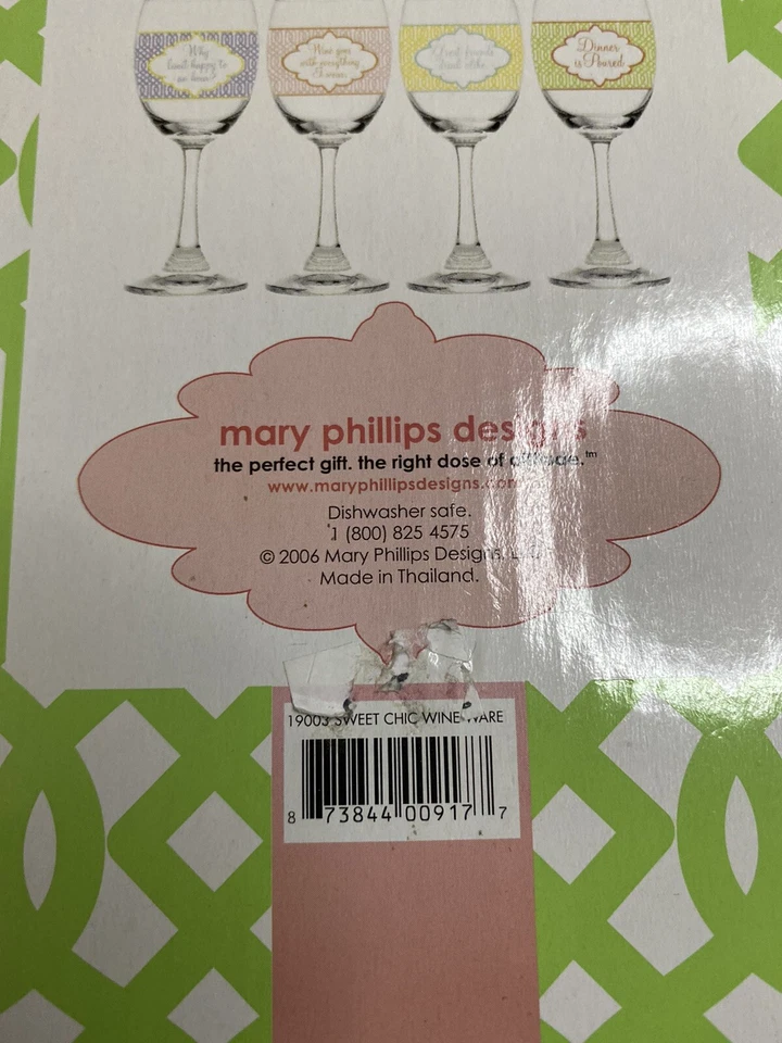 Mary Phillips Wine Glasses 2006 Gift Set Of 4 Sweet Chic Wine Ware Fun Sassy - Изображение 3 из 4