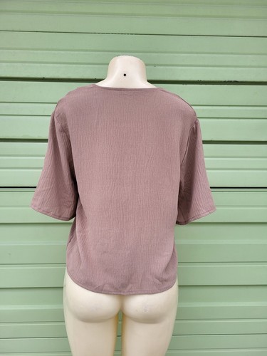 NEW ZARA WOMAN BEIGE CREASED EFFECT T SHIRT V-neck short sleeve SIZE S #6728B - Picture 8 of 12