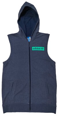 Navy Blue Sleeveless Zipper Hoodie Women's Adidas Originals
