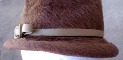 Vtg 60s Genevieve Original Brown Shaggy Furry Cloche Hat Mod  display picture 1