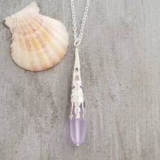 Hawaiian Jewelry Sea Glass Necklace, Long Teardrop Necklace "Magical Color