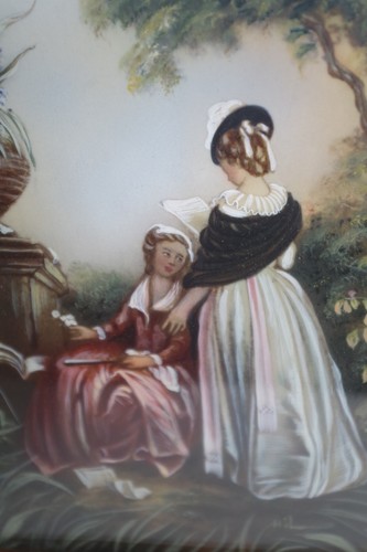 AA1 Antique signed Hil 2/2 PORTRAIT PAINTING of Lady & Girl w Cat - Picture 7 of 15