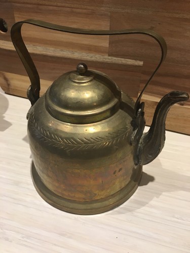 Vintage Antique Brass Tea Pot Hand Tooled Décor Only Approximately 6 1/4” @ Base - Picture 8 of 12
