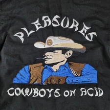 PLEASURES Cowboys On Acid Button Shirt Black Camo Mens Small Western Embroidered