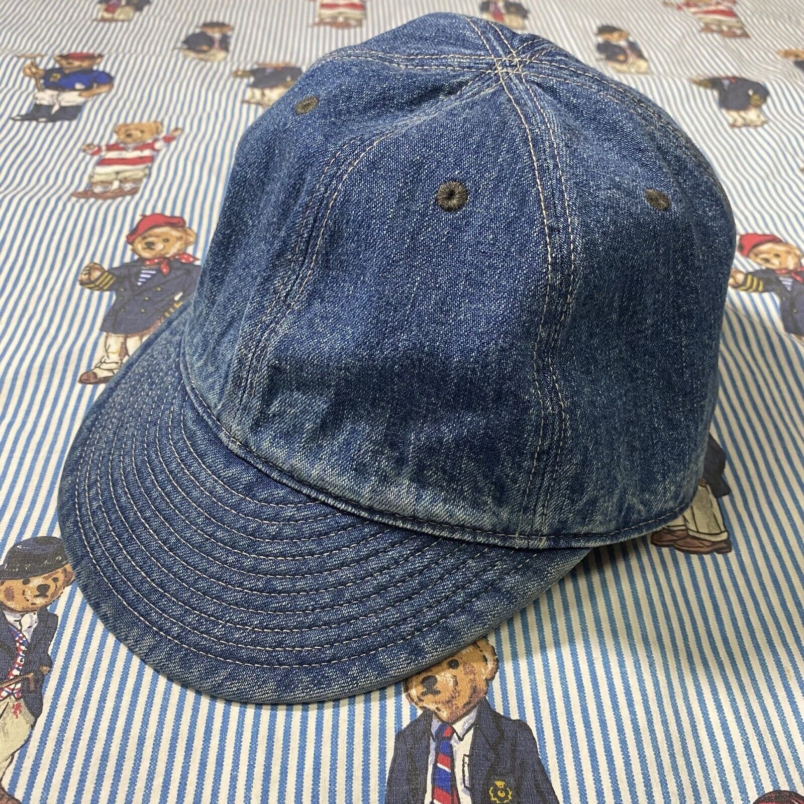 Ralph Lauren RRL Double RL Indigo Denim Cap Fitted Hat Adult MEDIUM Japanese