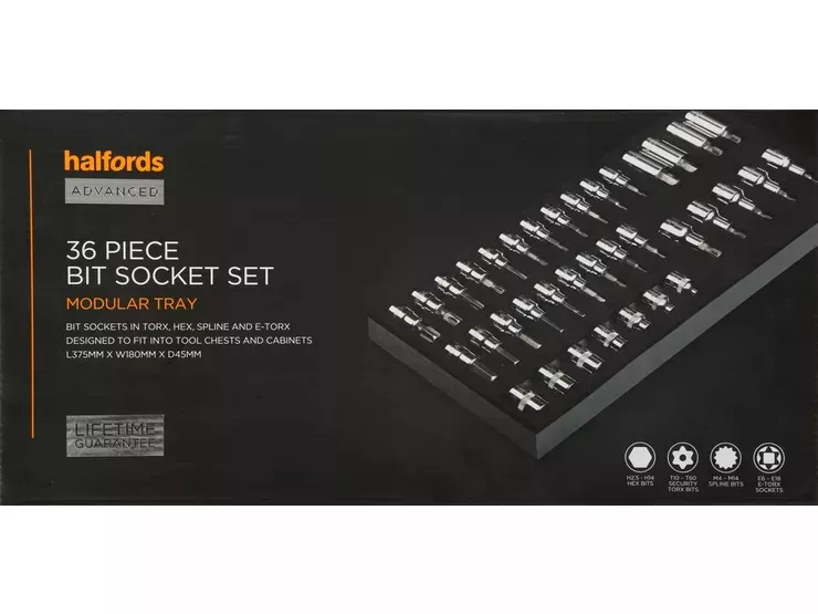 Halfords Advanced 36 Piece Bit Socket Set Modular Tray Torx Hex