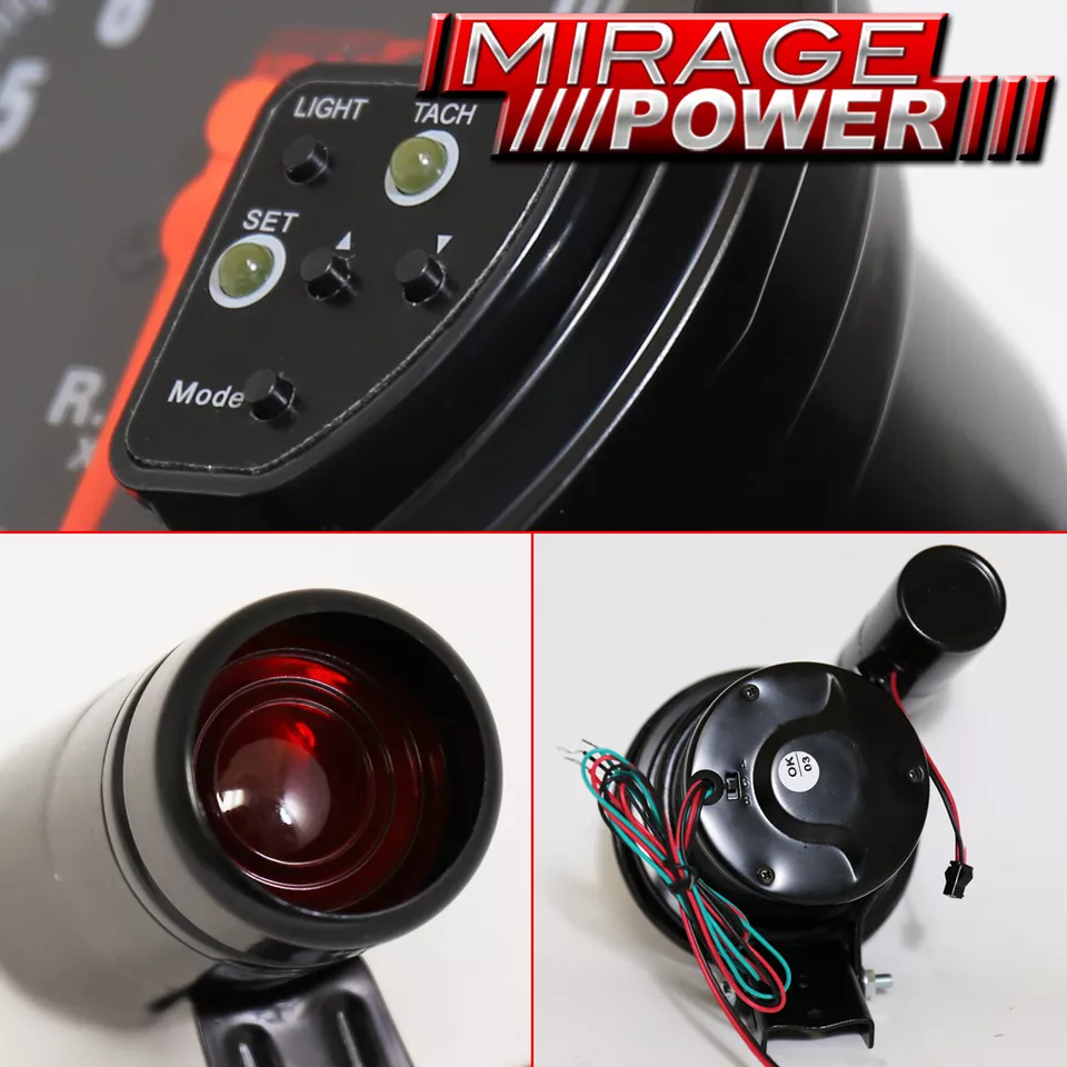 5" Black Face Tachometer 11K RPM Gauge + Red Shift Light For Chevy Ford Dodge Foto 3 de 4