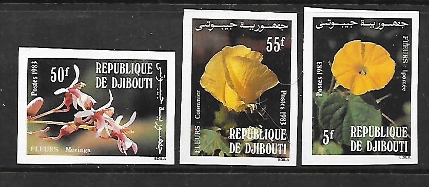 DJIBOUTI Sc 558-60 NH IMPERF issue of 1983 - FLOWERS