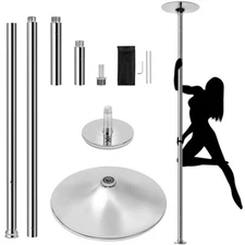 Stripper Dance Pole Spinning Static 45mm Dancing Pole Height-Adjustable Silver