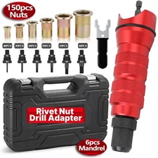 Electric Rivet Nut Gun Adaptor Insert Cordless Power Drill Tool Kit Set 150 Nuts