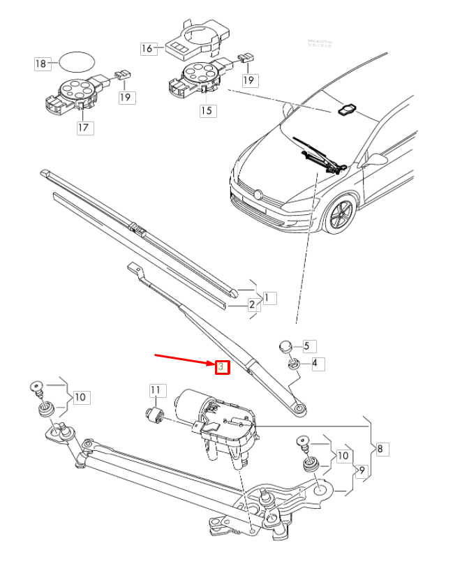 Volkswagen Golf VII 2014 Right Front Wiper Blade Arm 5G1955410 