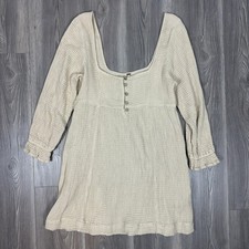 Free People Waffle Knit Long Sleeve Babydoll Mini Dress - SIZE M Cottage Fall