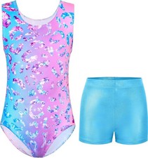 Girls Gymnastics Leotards Size 4-12 Years Old 6-7 Years, Pink Green Purple