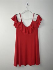 Express Mini Dress Womens Medium Red Ruffle Cold Shoulder Party Date Night Out
