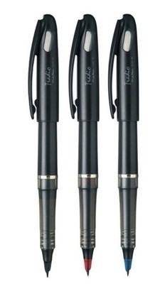 Pentel Tradio Stylo Pen Pack of 3 Black Medium Broad Felt Tip Fountain Pen