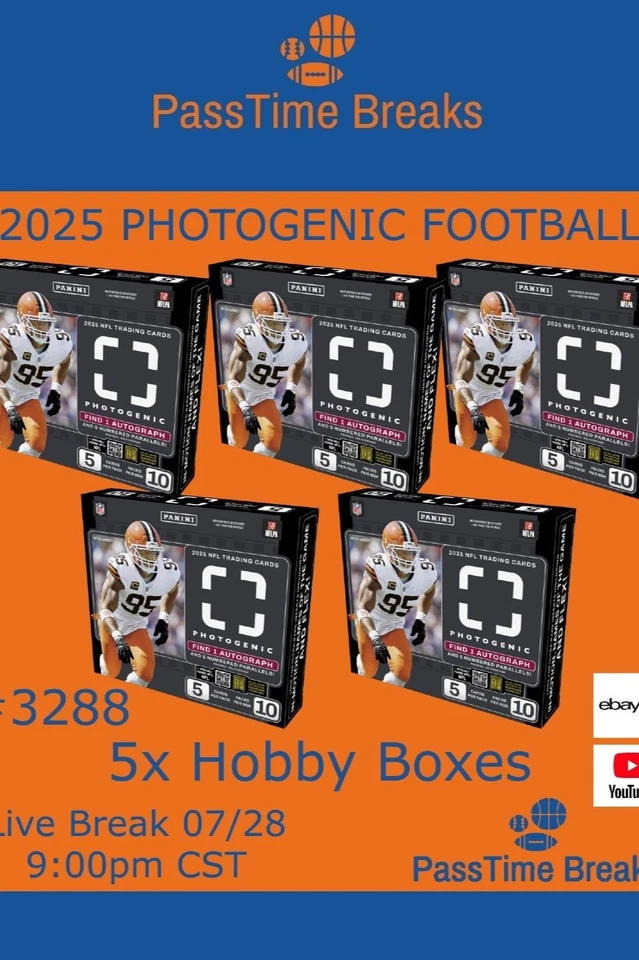 2025 PANINI PHOTOGENIC FOOTBALL - 5x Hobby Box - PYT LIVE BREAK 3288