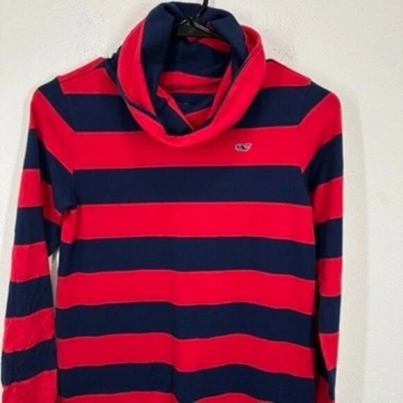 Vestido suéter Vineyard Vines feminino tamanho grande 14 vermelho marinho listrado gola alta - Imagem 3 de 4