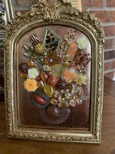 Vintage and Contemporary jewelry art framed Floral