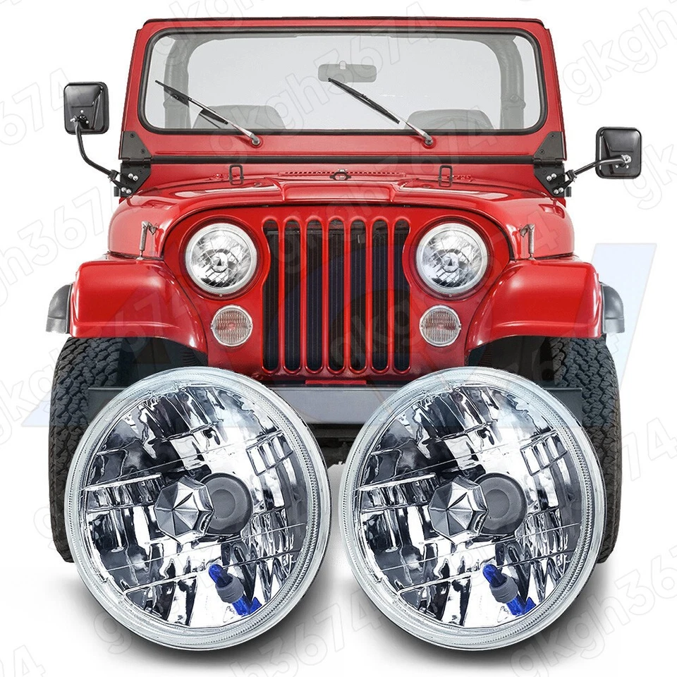 Faros LED redondos de 7 pulgadas lente de vidrio y bombillas H4 EE. UU. para Ford Deluxe 1939-51 Foto 2 de 4