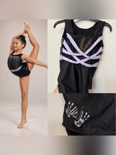 Ozone Chalk Warrior Adult Medium Black Holographic Mesh Back Gymnastics Leotard