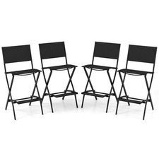 Outdoor Bar Chair Set of 2 Folding Bar Height Stool with Metal Frame & Footrest