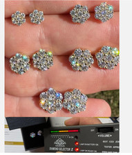 Set Earrings Moissanite Studs Iced Cluster Fl...