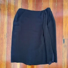 100% Silk Vintage Minimalist Faux Wrap Knee Length Black Skirt Carlisle LARGE