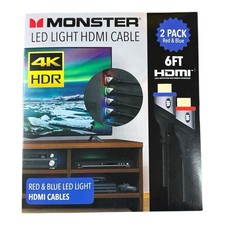 Monster 4K HDR 6' High Speed HDMI Cable w/ Build-In LED Light - 2 pk. Red Blue