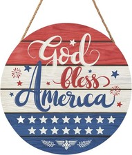 July Fourth Memorial Day Decorations Sign for Front Door Independence Day Patrio
