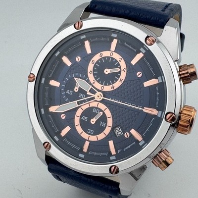 Mini Focus Quartz Watch Men 30m Silver Steel Blue Chronograph Date New Battery