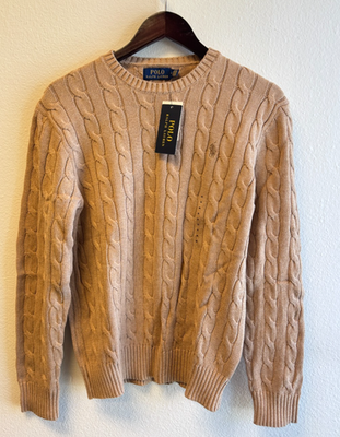 Polo Ralph Lauren Men's Cotton Cable Knit Crew Sweater Brown Brown