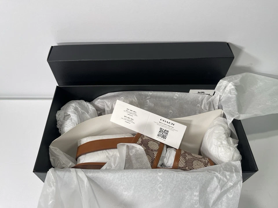 Sandalia Coach Julian Signature Dos Rayas Para Hombre Talla 9 Pulido Ámbar Marrón Nueva Foto 2 de 4