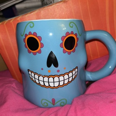 3D Blue Sugar Skull Coffee Mug 16 Oz  Day Of The Dead Bright and Vibrant Sh53