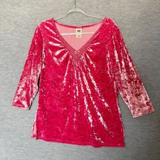 Y2K Velvet Top Womens Size Large Shirt Pink Fairy 90s Whimsigoth Fairycore