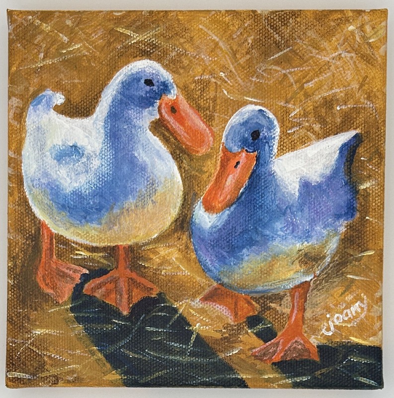 Ducks On The Farm Painting 5 X 5 X 1.5 Inch Acrylic Painting On Stretched Canvas