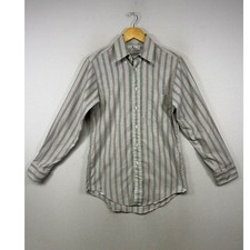Vintage Preppy Bill Blass Mens 14.5 32-33 Grey Striped Oxford Button Down Shirt